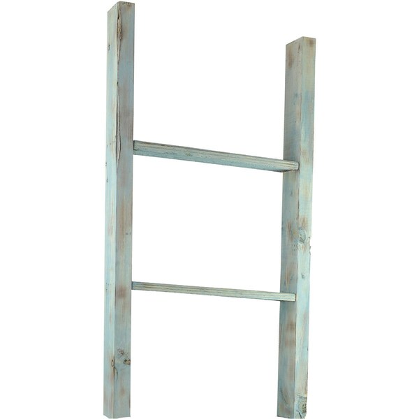 Ekena Millwork 19"W x 36"H x 3 1/2"D Vintage Farmhouse 2 Rung Ladder, Barnwood Decor Collection, Driftwood Blue DECR019X036X04LDRBU - main